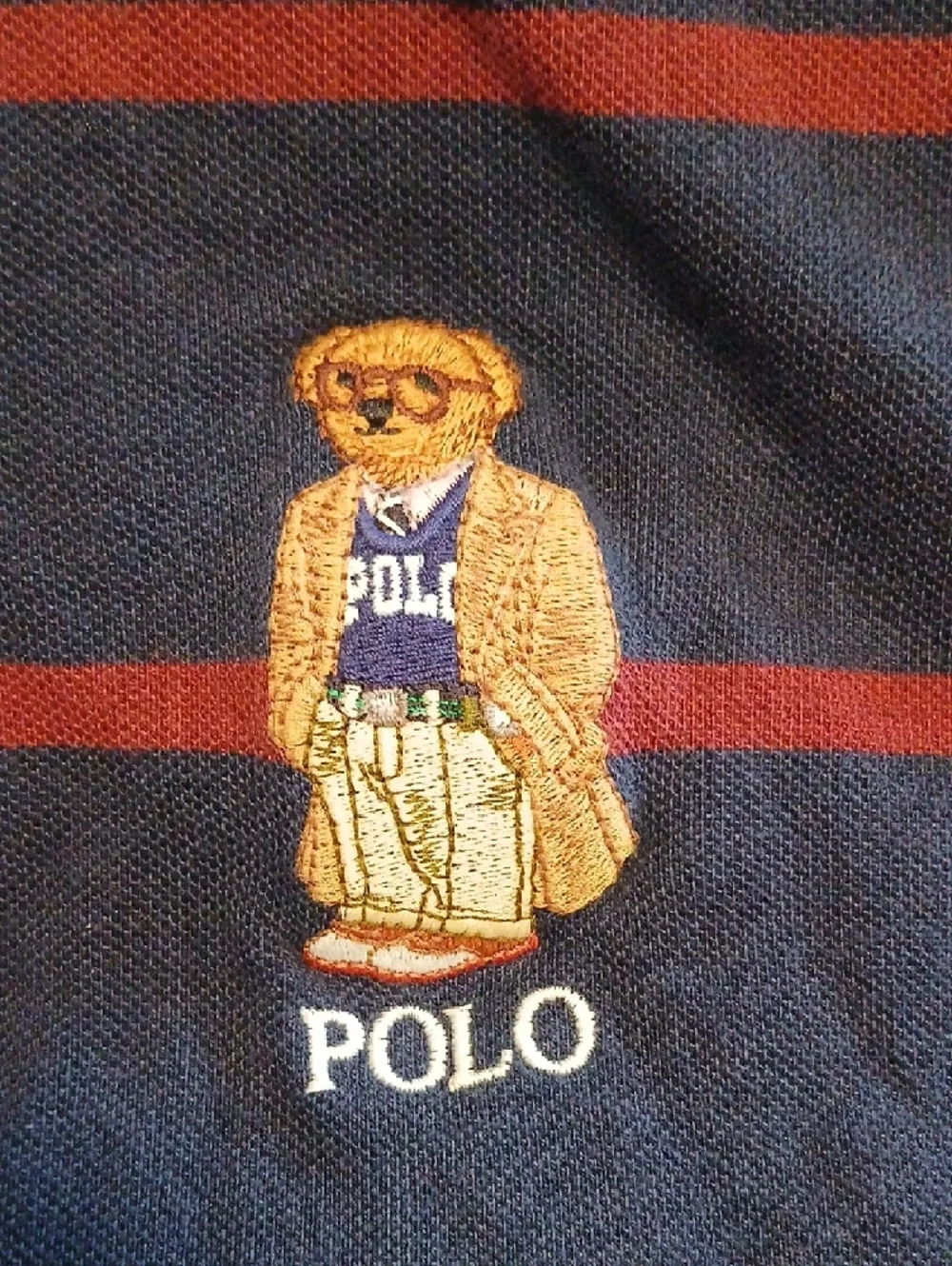 Polo Ralph Lauren Custom Slim Fit Bear Mesh Preppy Polo‎ Shirt M/Burgundy/Blue